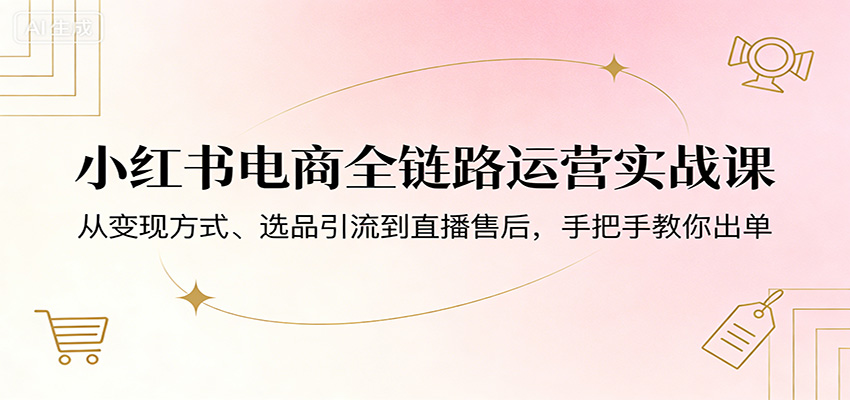 小红书电商全链路运营实战课：从变现方式、选品引流到直播售后，手把手教你出单-吾爱网创