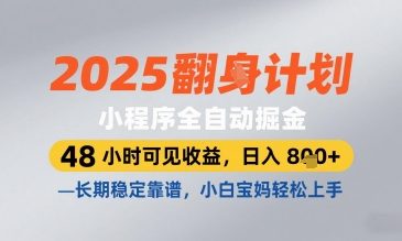 2025小程序全自动掘金，48 小时可见收益，日入8张，长期稳定靠谱，小白宝妈轻松上手【揭秘】-吾爱网创