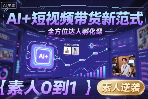 AI+短视频带货新范式全方位达人孵化课，素人也可以从0到1，全方位认知短视频带货-吾爱网创