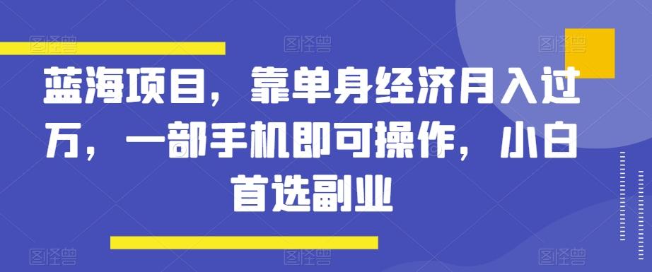 蓝海项目，靠单身经济月入过万，一部手机即可操作，小白首选副业【揭秘】-吾爱网创