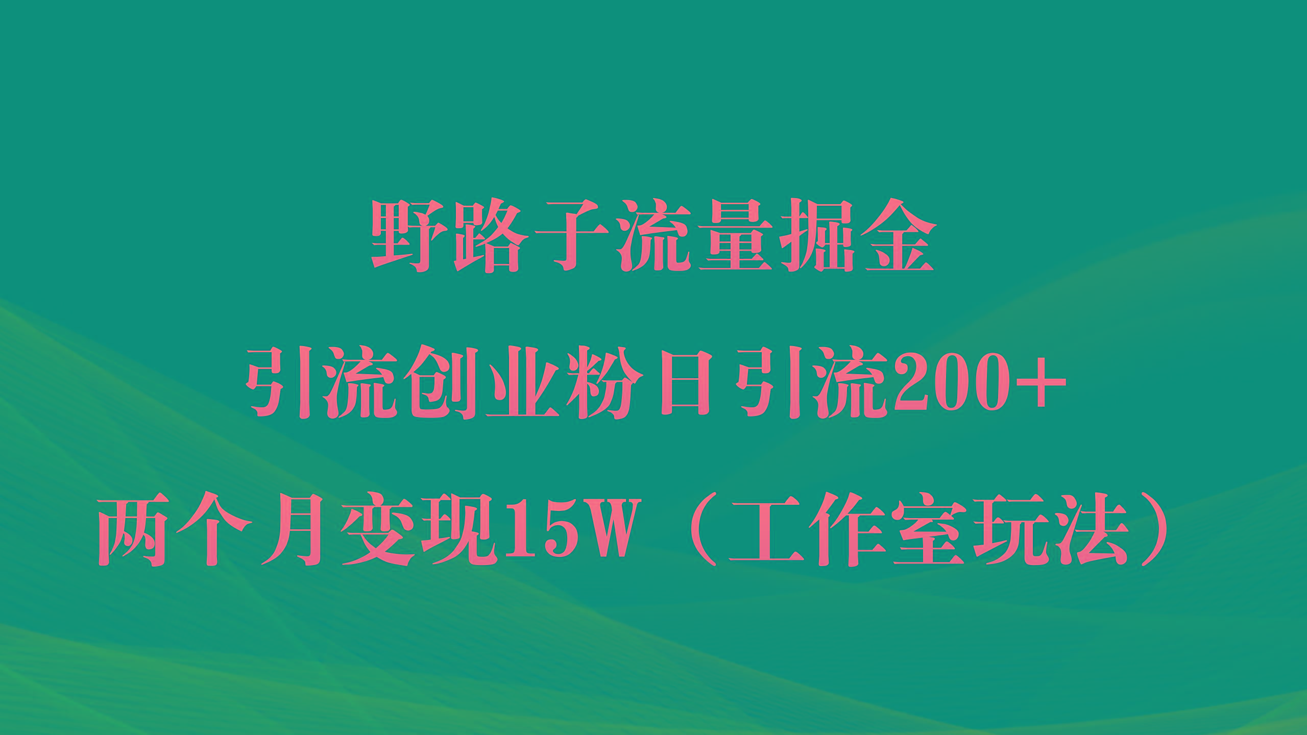(9513期)野路子流量掘金,引流创业粉日引流200+,两个月变现15W(工作室玩法))-吾爱网创