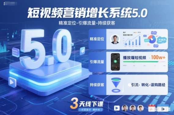 短视频营销增长系统5.0,精准定位-引爆流量-持续获客,3天线下课(音频+图片)-吾爱网创