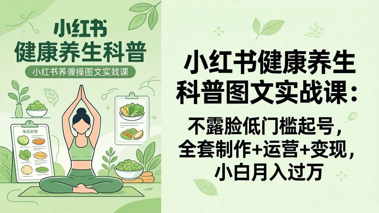 （18033期）2026小红书健康养生科普图文实战课：不露脸低门槛起号，全套制作+运营+变现，小白月入过万-吾爱网创