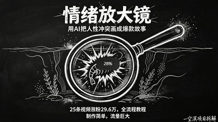 AI制作“情绪放大镜“视频，25条视频涨粉29.6W粉，流量巨大，制作简单，全流程教程-吾爱网创