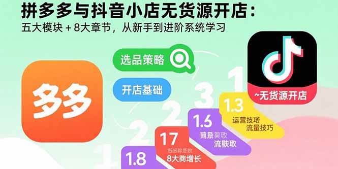 （15805期）拼多多与抖音小店无货源开店：五大模块+8大章节，从新手到进阶系统学习-吾爱网创