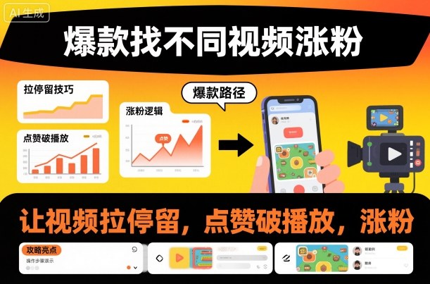 爆款找不同视频涨粉，让视频拉停留，实现点赞，破播放，涨粉-吾爱网创