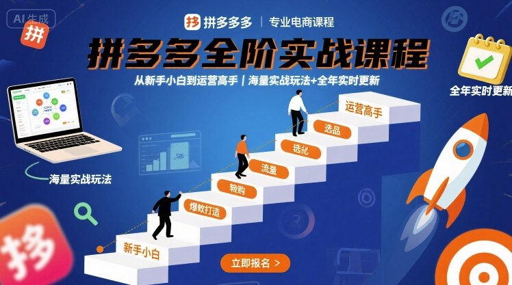 拼多多全阶实战课程,从新手小白到运营高手,海量实战玩法+全年实时更新【2025年9月更新】-吾爱网创