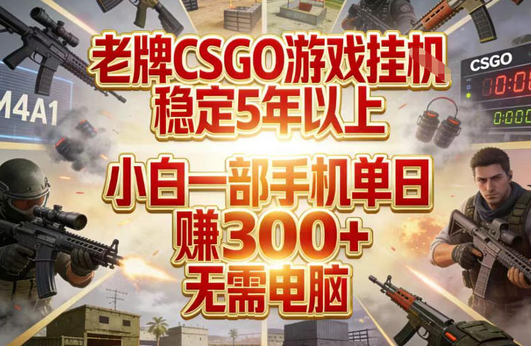 老牌CSGO游戏挂G，稳定5年以上，小白一部手机单日賺3张+，无需电脑【揭秘】-吾爱网创
