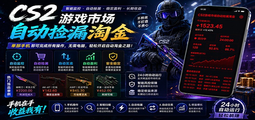 CSGO挂机捡漏项目通过利用游戏饰品交易机制,结合薄凉软件辅助捡漏,实现盈利-吾爱网创