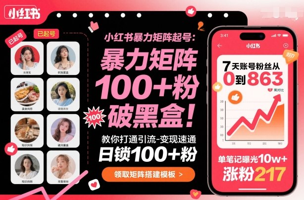 小红书暴力矩阵起号，教你打通引流-变现速通，日锁100+粉，破流量黑盒-吾爱网创