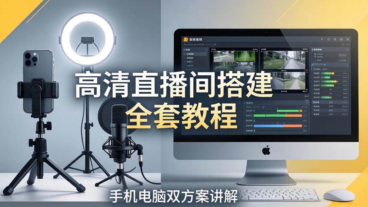 （18104期）高清直播间搭建全套教程，手机电脑双方案讲解，设备选型调试多机位实操教学-吾爱网创