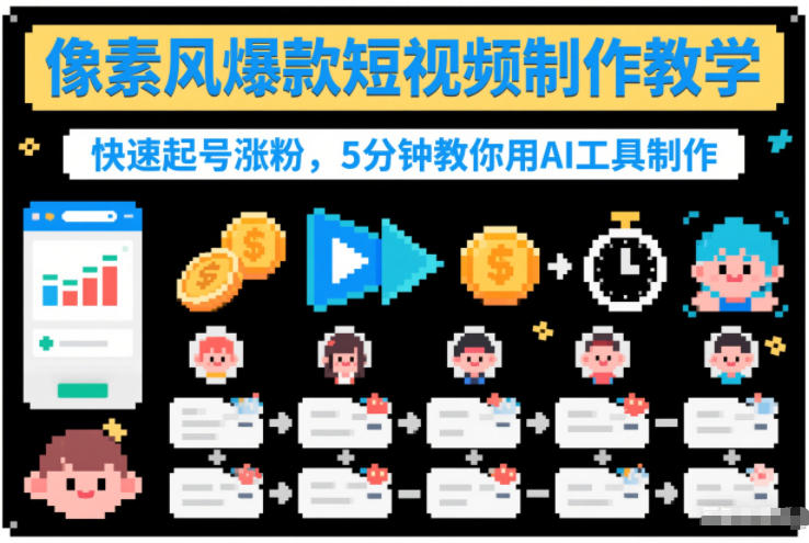 像素风爆款短视频制作教学，快速起号涨粉，5分钟教你用AI工具制作-吾爱网创