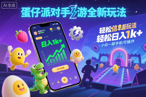 蛋仔派对手游全新玩法,轻松日入1k+,风口信息差玩法,当天见收益,小白一部手机可操作-吾爱网创