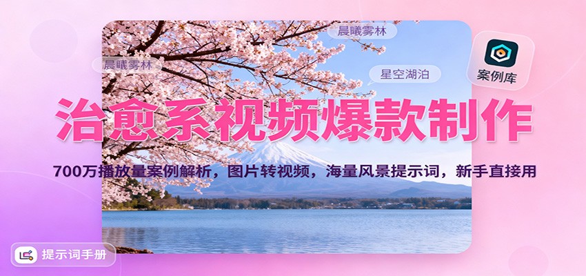 治愈系视频爆款制作，700万播放量案例解析，图片转视频，海量风景提示词，新手直接用-吾爱网创