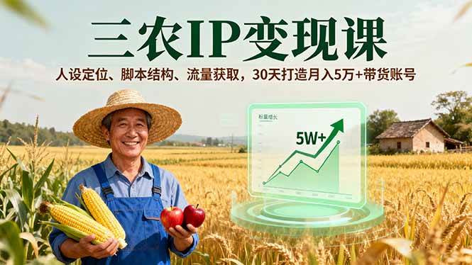 （16044期）三农IP变现课，人设定位、脚本结构、流量获取，30天打造月入5万+带货账号-吾爱网创