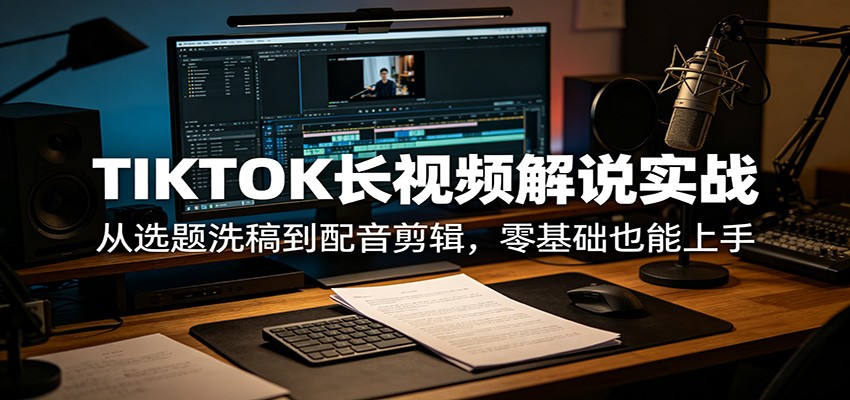 TIKTOK长视频解说实战：从选题洗稿到配音剪辑，零基础也能上手-吾爱网创