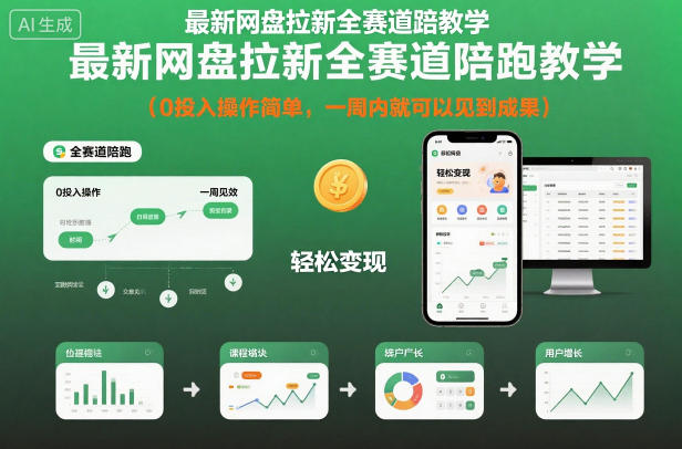 最新网盘拉新全赛道陪跑教学，0投入操作简单，一周内就可以见到成果-吾爱网创