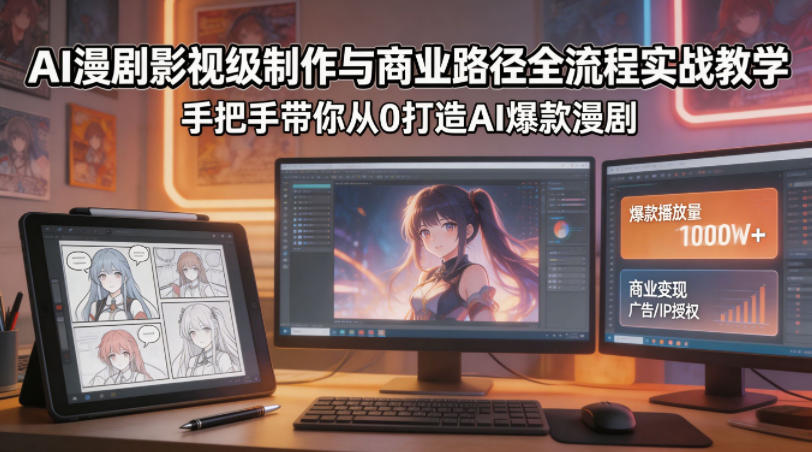 AI漫剧影视级制作与商业路径全流程实战教学，手带你从0打造AI爆款漫剧-吾爱网创