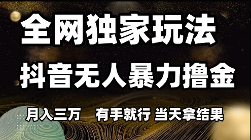 全网独家玩法抖音无人暴力撸金，月入3W，有手就行，当天拿结果【揭秘】-吾爱网创