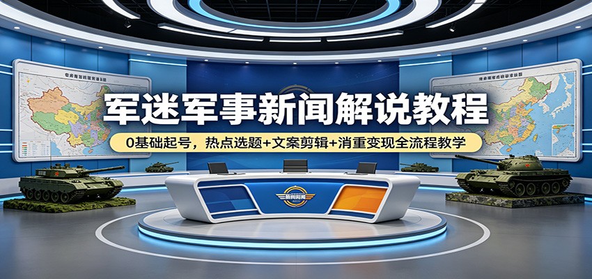 军迷军事新闻解说教程：0基础起号，热点选题+文案剪辑+消重变现全流程教学-吾爱网创