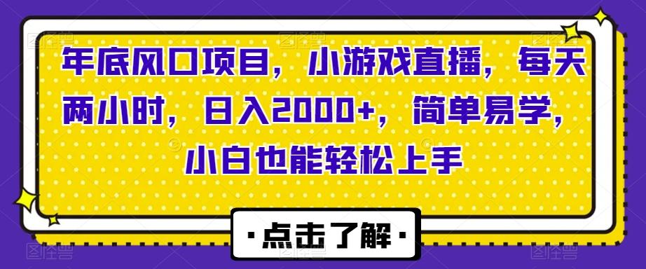 年底风口项目，小游戏直播，每天两小时，日入2000+，简单易学，小白也能轻松上手-吾爱网创