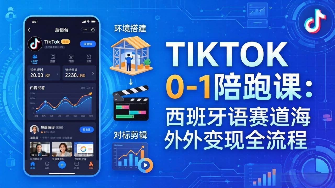 (17908期)TIKTOK 0-1 陪跑课:从环境搭建到刷对标剪辑,西班牙语赛道海外变现全流程-吾爱网创