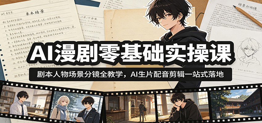 AI漫剧零基础实操课：剧本人物场景分镜全教学，AI生片配音剪辑一站式落地-吾爱网创