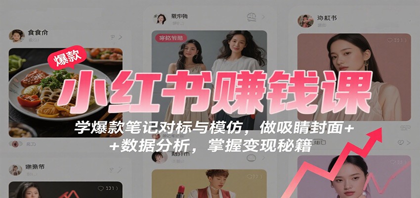 小红书赚钱课：学爆款笔记对标与模仿，做吸睛封面 + 数据分析，掌握变现秘籍-吾爱网创