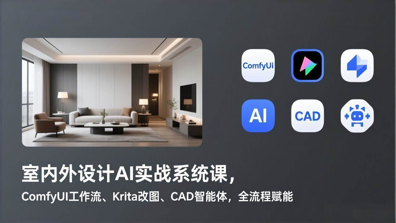 （17371期）室内外设计AI实战系统课，ComfyUI工作流、Krita改图、CAD智能体，全流程赋能-吾爱网创