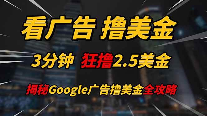 （14701期）看广告，撸美金！！3分钟赚2.5美金！！日入200美金不是梦！揭秘Google…-吾爱网创