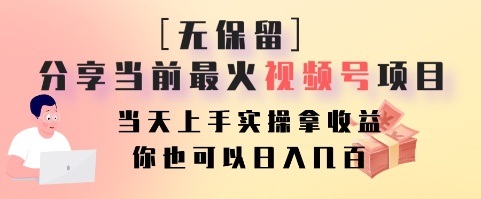 无保留分享当前最火视频号项目,当天上手实操拿收益,你也可以日入几百-吾爱网创