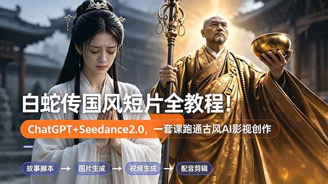 (18737期)白蛇传-国风短片全教程!ChatGPT+Seedance2.0,一套课跑通古风AI影视创作-吾爱网创