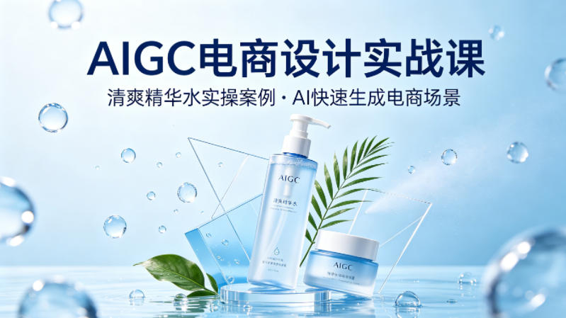 AIGC电商设计实战课，以清爽精华水为实操案例，教你用AI快速生成电商场景-吾爱网创