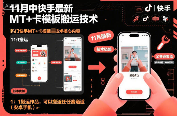 11月中快手最新MT+卡模板搬运技术，1：1搬运作品，可以搬运任何赛道（安卓手机）-吾爱网创