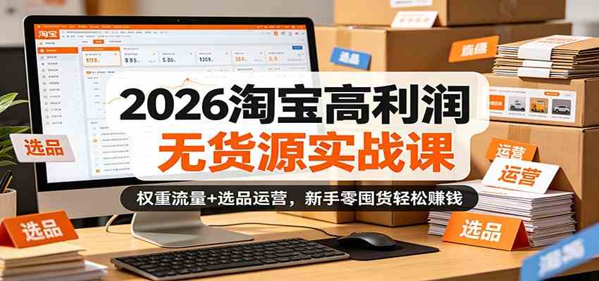 2026淘宝高利润无货源实战课：权重流量+选品运营，新手零囤货轻松赚钱-吾爱网创