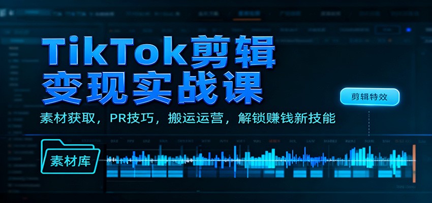 TikTok剪辑变现实战课：素材获取，PR技巧，搬运运营，解锁赚钱新技能-吾爱网创