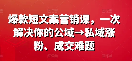爆款短文案营销课，一次解决你的公域→私域涨粉、成交难题-吾爱网创
