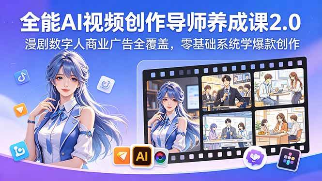 （18505期）全能AI视频创作导师养成课2.0，漫剧数字人商业广告全覆盖，零基础系统学爆款创作-吾爱网创