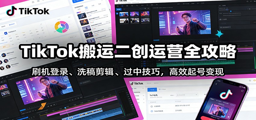 TikTok搬运二创运营全攻略:刷机登录、洗稿剪辑 、过中技巧,高效起号变现-吾爱网创