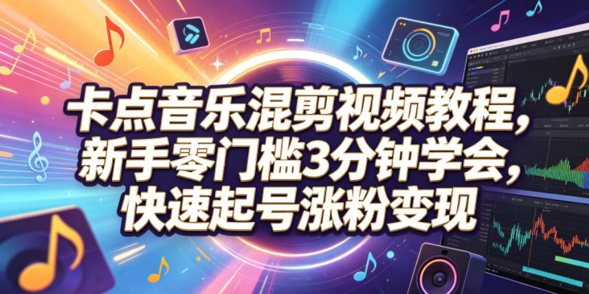 卡点音乐混剪视频教程,新手零门槛3分钟学会,快速起号涨粉变现-吾爱网创