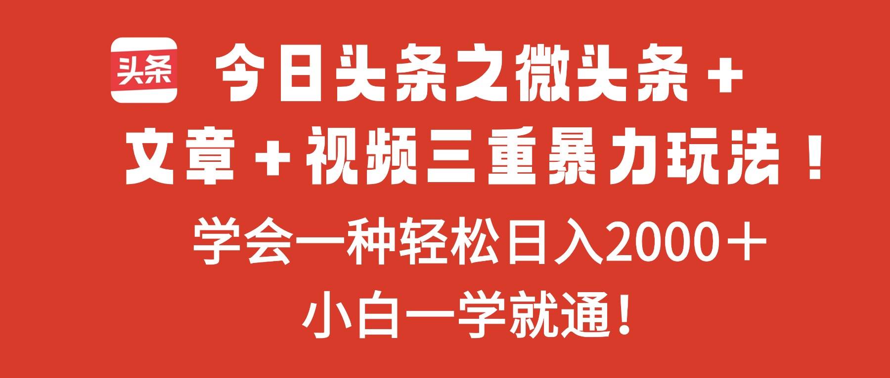 （16556期）今日头条之微头条＋文章＋视频三重暴力玩法，学会一种轻松日入2000＋，…-吾爱网创