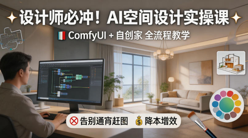 设计师必冲！AI空间设计实操课，ComfyUI+自创家全教学，告别通宵赶图，降本增效-吾爱网创
