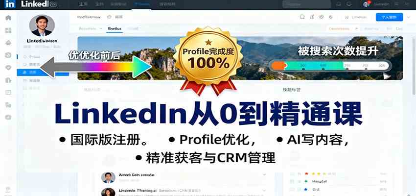 LinkedIn从0到精通课：国际版注册，Profile优化，AI写内容，精准获客与CRM管理-吾爱网创