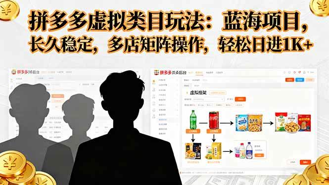 （16236期）拼多多虚拟类目玩法，蓝海项目，长久稳定，多店矩阵操作，轻松日进1K+-吾爱网创