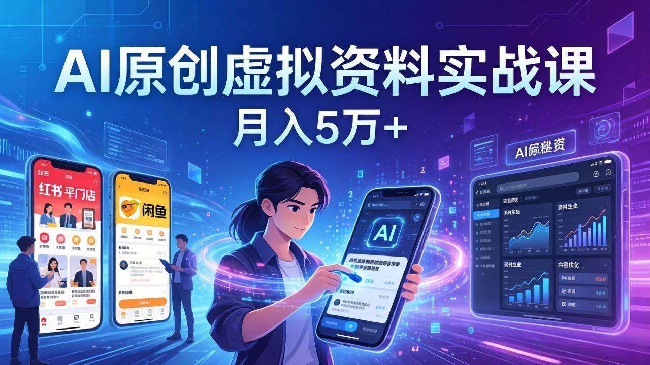 （17657期）AI原创虚拟资料实战课：2026新机会，小红书闲鱼开店，普通人用AI轻松变现，月入5万+-吾爱网创