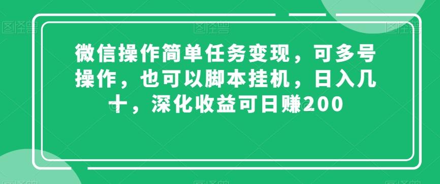 微信操作简单任务变现，可多号操作，也可以脚本挂机，日入几十，深化收益可日赚200【揭秘】-吾爱网创