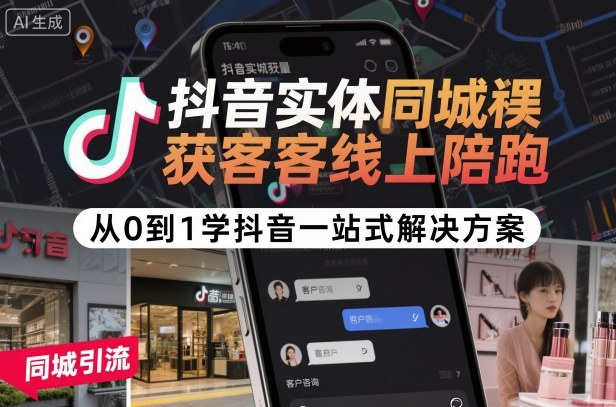 抖音实体同城获客线上陪跑，从0到1学抖音一站式解决方案-吾爱网创