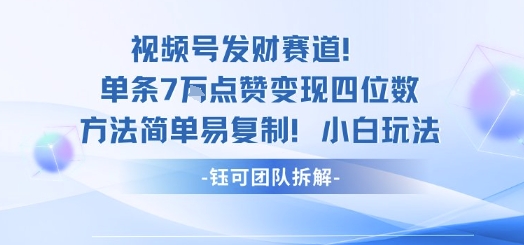 视频号发财赛道单条7W点赞变现四位数方法简单易复制小白玩法-吾爱网创
