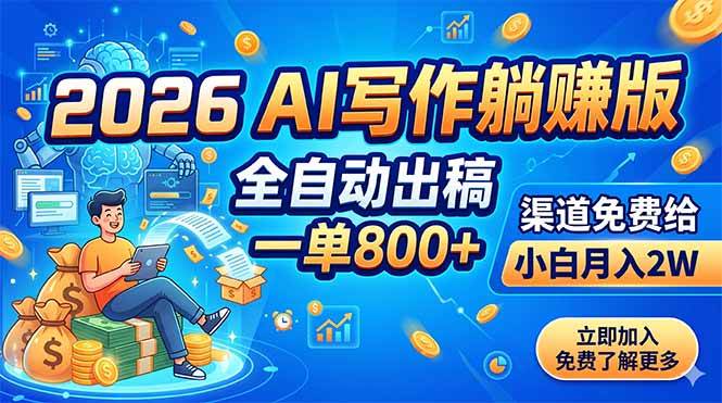 (18885期)2026 AI写作躺赚版:全自动出稿,一单800+,渠道免费给,小白月入2W-吾爱网创