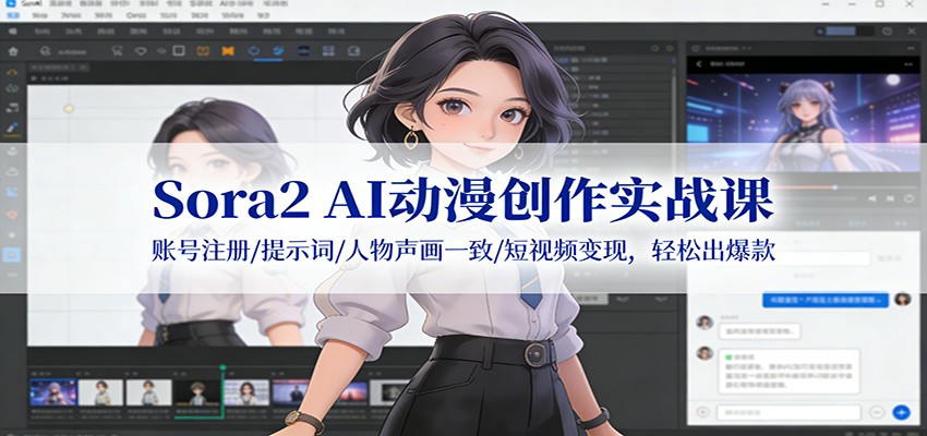 Sora2 AI动漫创作实战课：账号注册/提示词/人物声画一致/短视频变现，轻松出爆款-吾爱网创